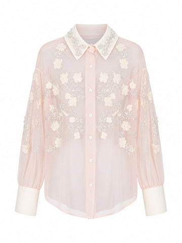 Elegant Beaded Mesh Blouse