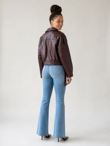 Confident Diamond Pattern Vegan Leather Jacket