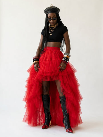 Audacious Black Tiered Mesh Maxi Skirt