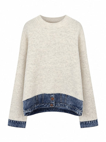 Unique Knit Denim Patchwork Pullover