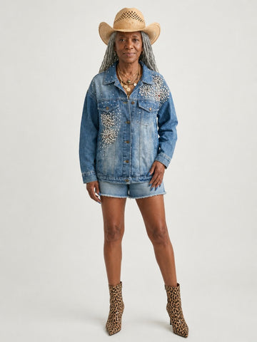 Worthy Diamond Embroidered Denim Jacket