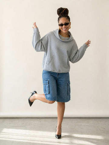Grounded Off-Shoulder Hooded Sweatshirt