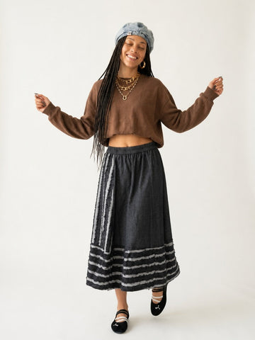 Limitless Striped Cotton Midi Skirt