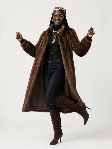 Elegant Brown Faux Fur Coat