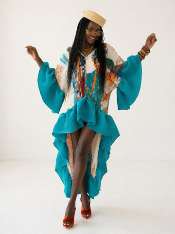 Vibrant Pleated Maxi Kaftan