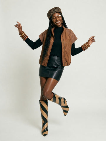 Grounded Faux Suede Knitted Vest