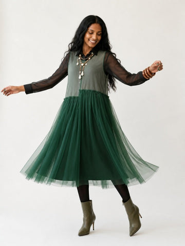 Ethereal Mesh Layered Midi Dress