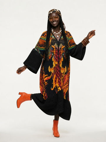 Vibrant Pleated Patterned Kaftan