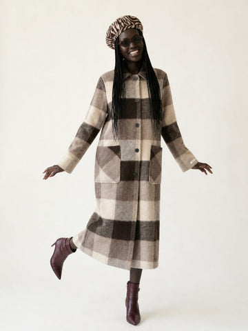 Grounded Plaid Wool Long Coat