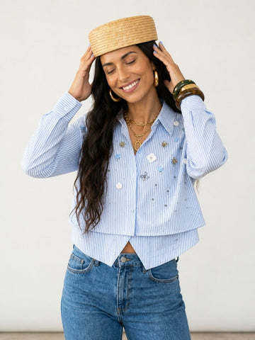Radiant Striped Rhinestone Blouse