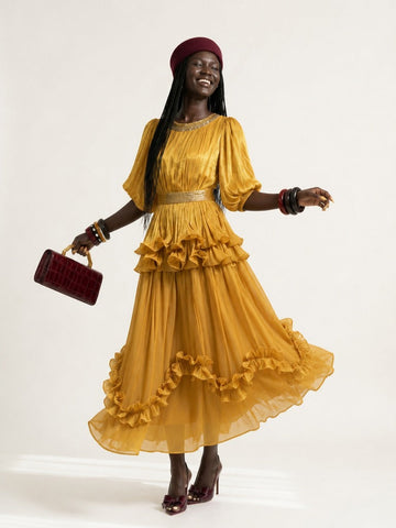 Radiant Shimmer Ruffled Maxi Dress