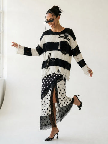 Audacious Ripped Striped Knit Pullover