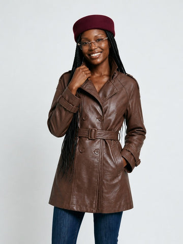 Confident Double Breasted PU Jacket