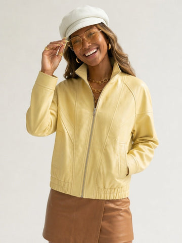 Vibrant Faux Leather Bomber Jacket