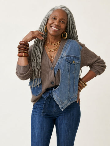 Unique Denim Knit Cardigan
