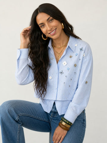 Radiant Striped Rhinestone Blouse