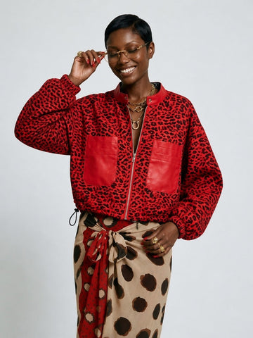Fierce Leopard Contrast Bomber Jacket