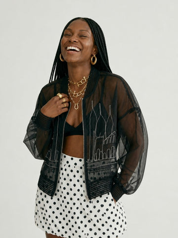 Audacious Embroidered Mesh Bomber Jacket