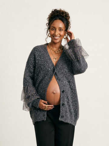 Celestial Sequin Ruffle Knit Cardigan