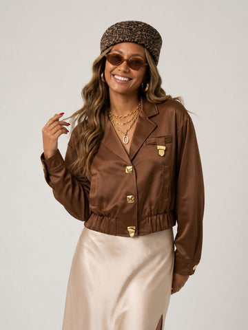 Elegant Satin Gold Cropped Jacket