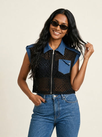 Audacious Denim Lace Blouse