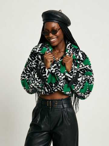 Vibrant Printed Faux Fur Jacket