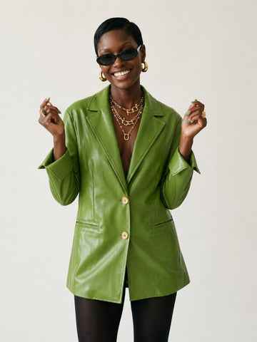 Grounded Green Faux Leather Blazer