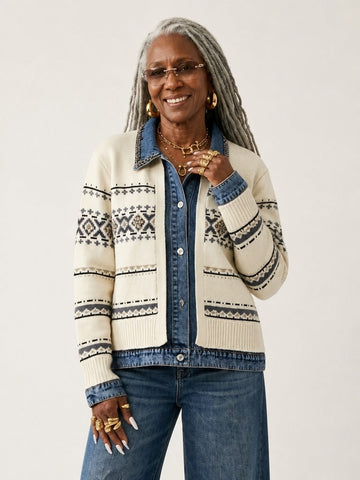 Distinctive Knitted Denim Patchwork Cardigan