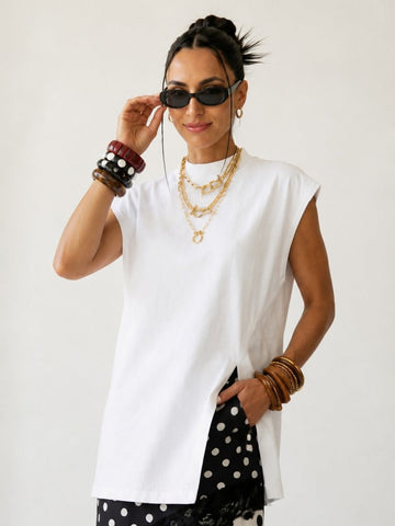 Grounded Mock Neck Sleeveless Top