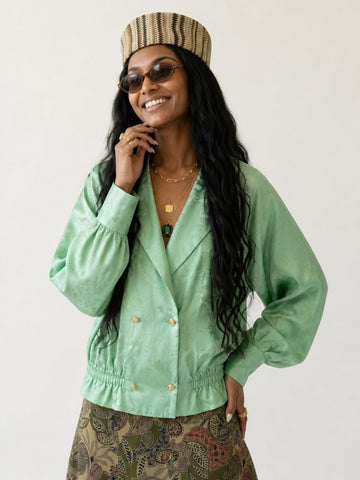 Radiant Jacquard Gathered Blouse