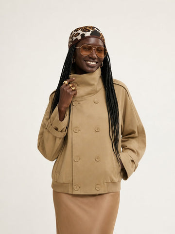 Confident Khaki Cropped Trench Coat