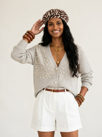 Elegant Pearl Knitted Cardigan