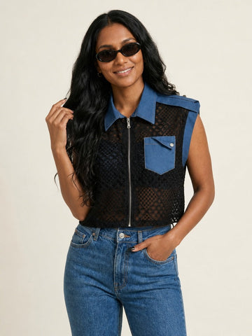 Audacious Denim Lace Blouse
