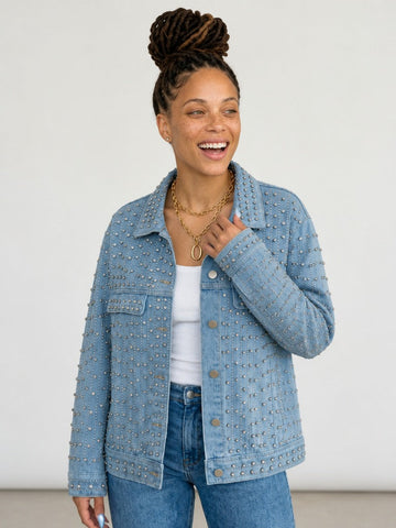 Magnetic Rhinestone Loose Denim Jacket