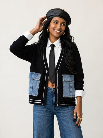 Audacious Denim Patchwork Cardigan