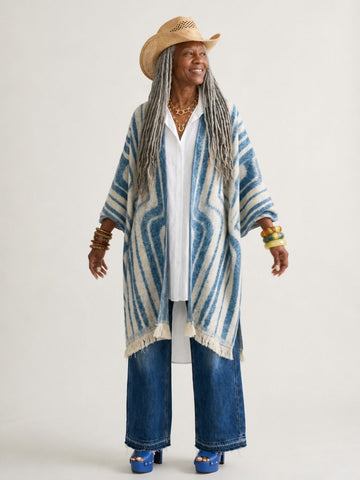 Wanderlust Striped Fringe Poncho