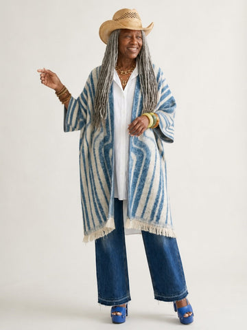 Wanderlust Striped Fringe Poncho