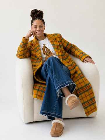 Vibrant Plaid Double-Breasted Coat
