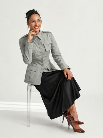 Audacious Utility Button-Down Blouse