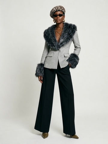 Elegant Faux Fur Woolen Jacket