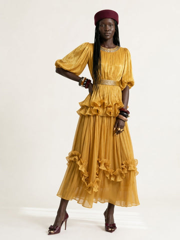 Radiant Shimmer Ruffled Maxi Dress