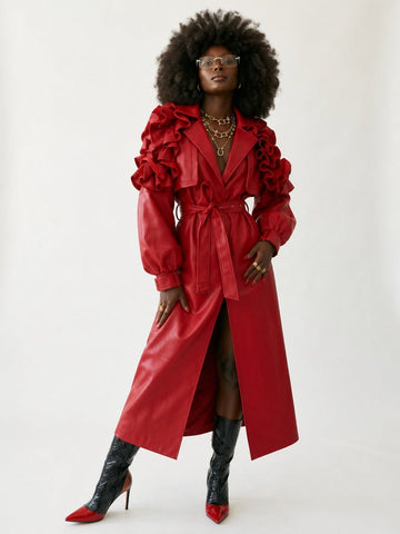 Fierce Ruffled Faux Leather Coat