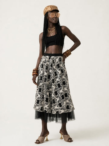 Ethereal Embroidered Mesh Maxi Skirt