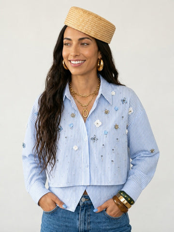 Radiant Striped Rhinestone Blouse