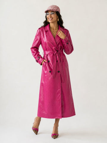 Fierce Crocodile Faux Leather Trench Coat