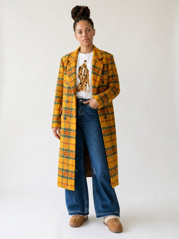 Vibrant Plaid Double-Breasted Coat