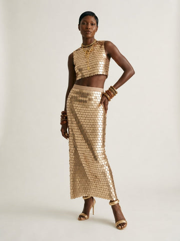Radiant Golden Sequin Maxi Skirt