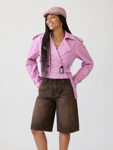 Fierce Pink Faux Leather Trench