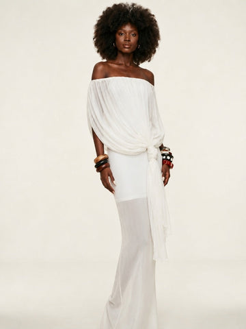 Ethereal Draped Sheer Maxi Dress