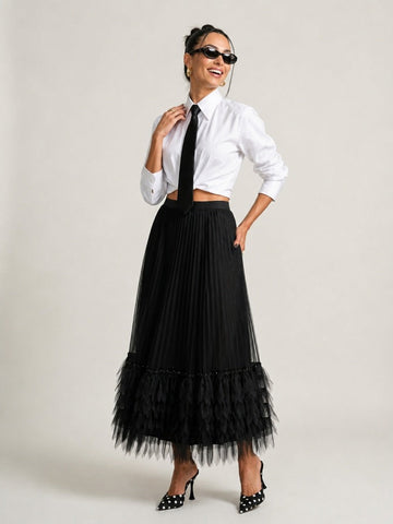 Unstoppable Pleated Mesh Maxi Skirt